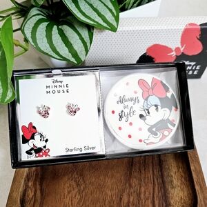 🆕️Minnie Mouse Clear Crystal Stud Earrings in Sterling Silver with Trink